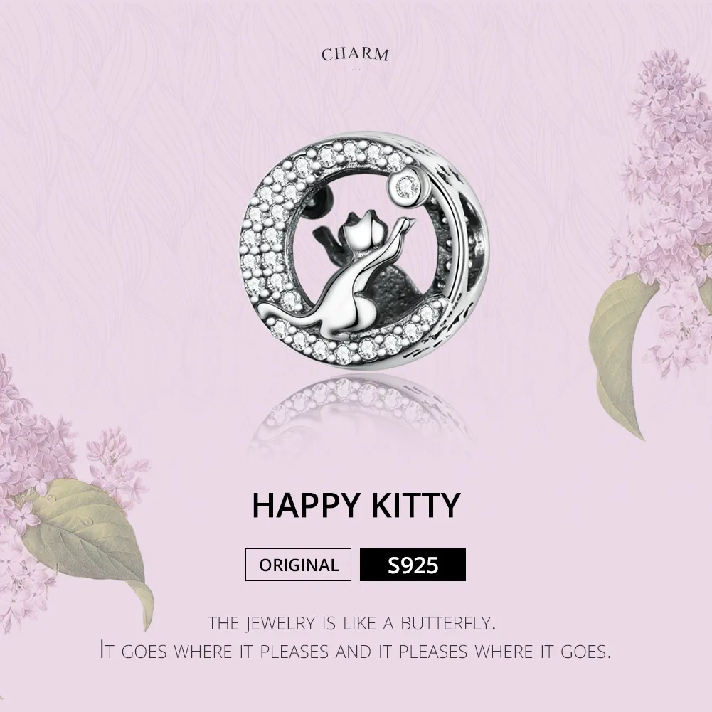 Pandora Style Silver Happy Kitten Charm - SCC1203