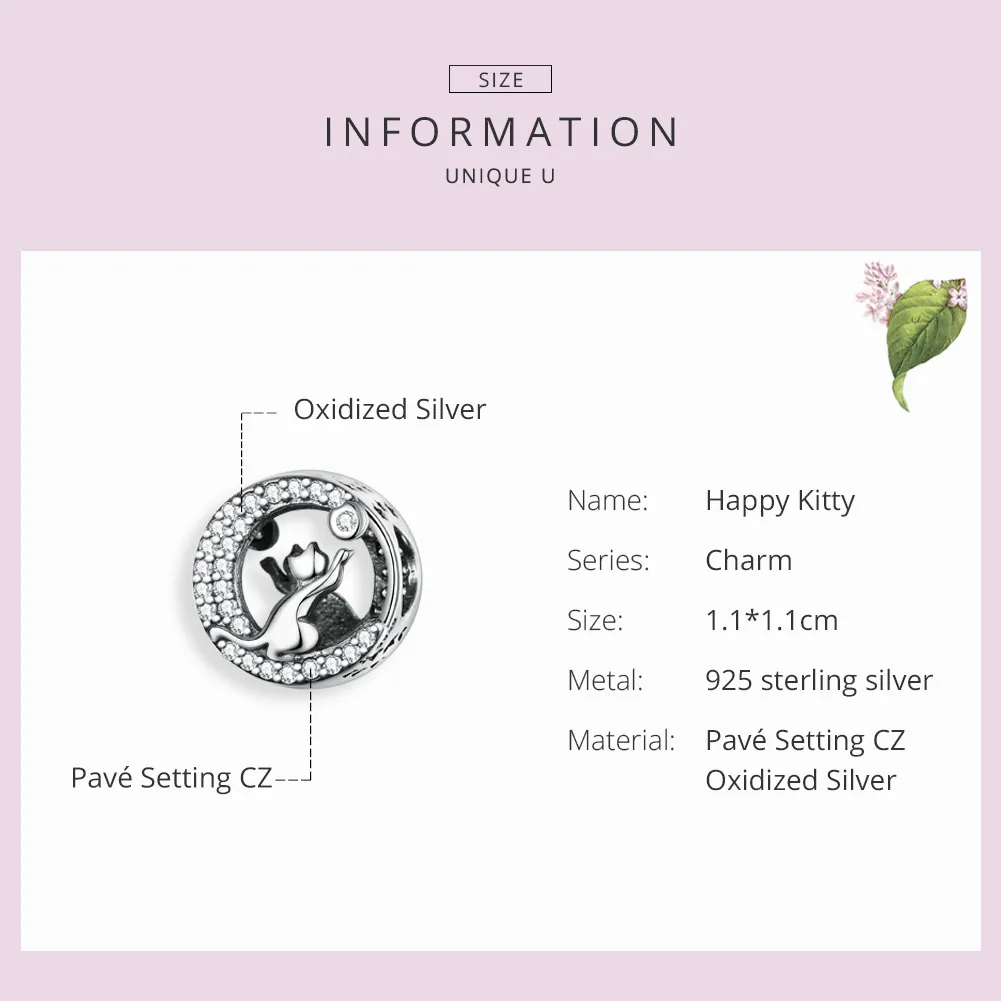 Pandora Style Silver Happy Kitten Charm - SCC1203
