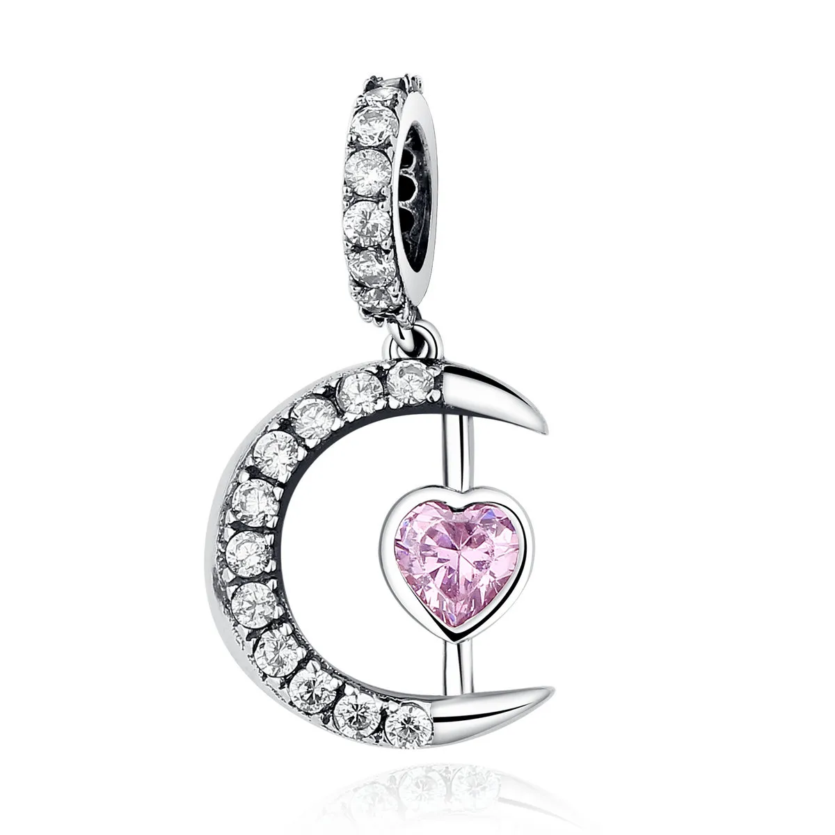 Pandora Style Silver Heart of The Moon Dangle - SCC040