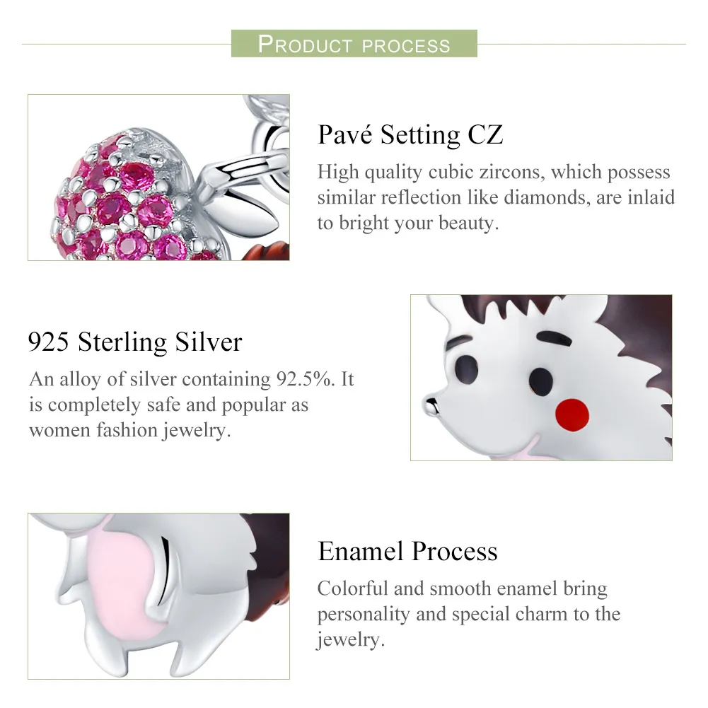 Pandora Style Silver Hedgehog & Fruit Dangle - SCC1061
