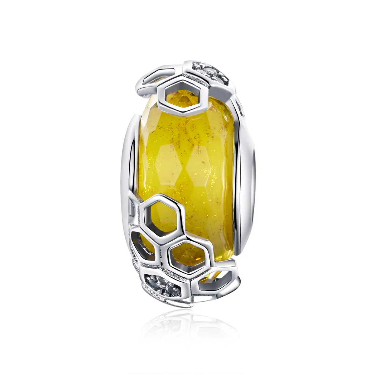Pandora Style Silver Honeycomb Glass Murano Charm - SCC1073