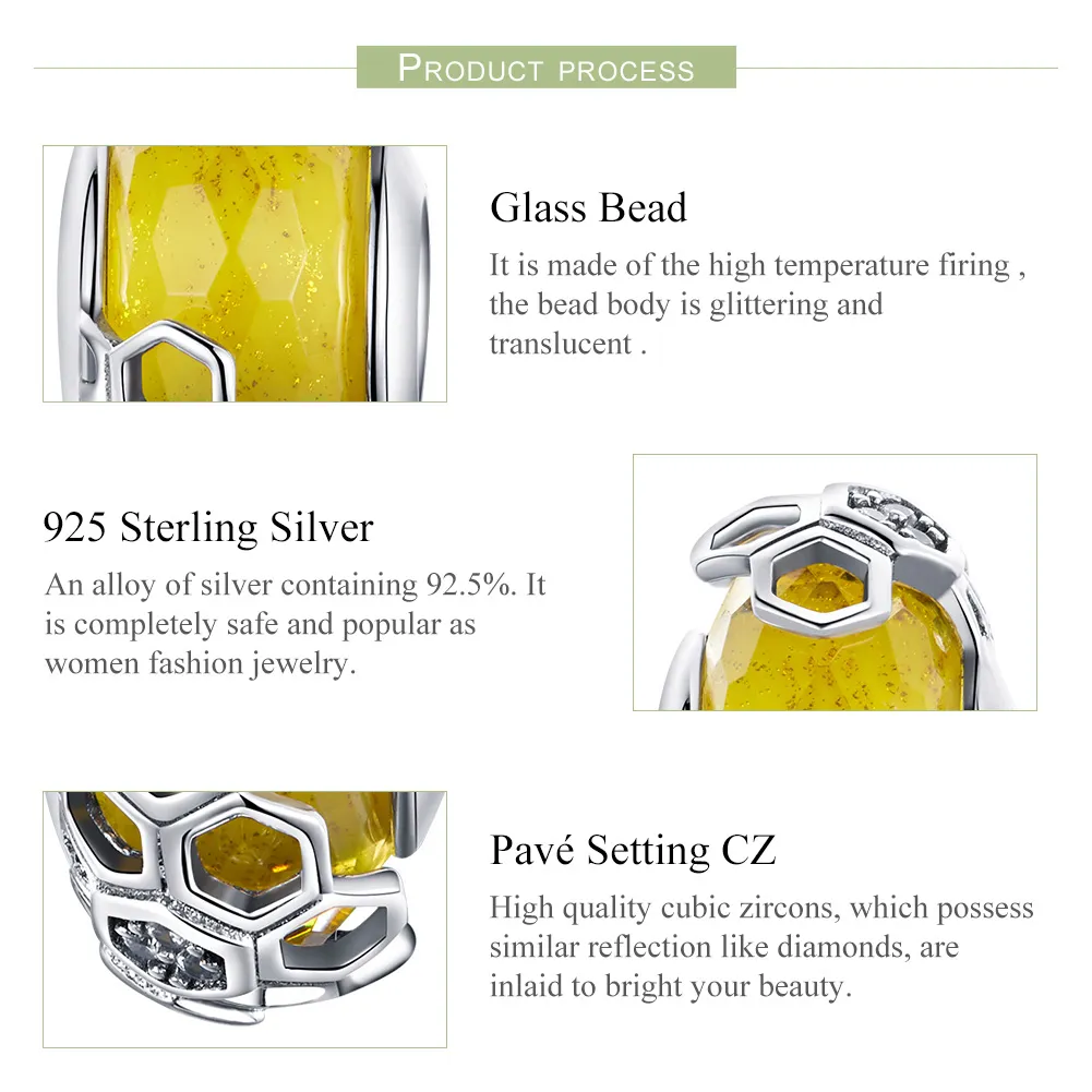 Pandora Style Silver Honeycomb Glass Murano Charm - SCC1073