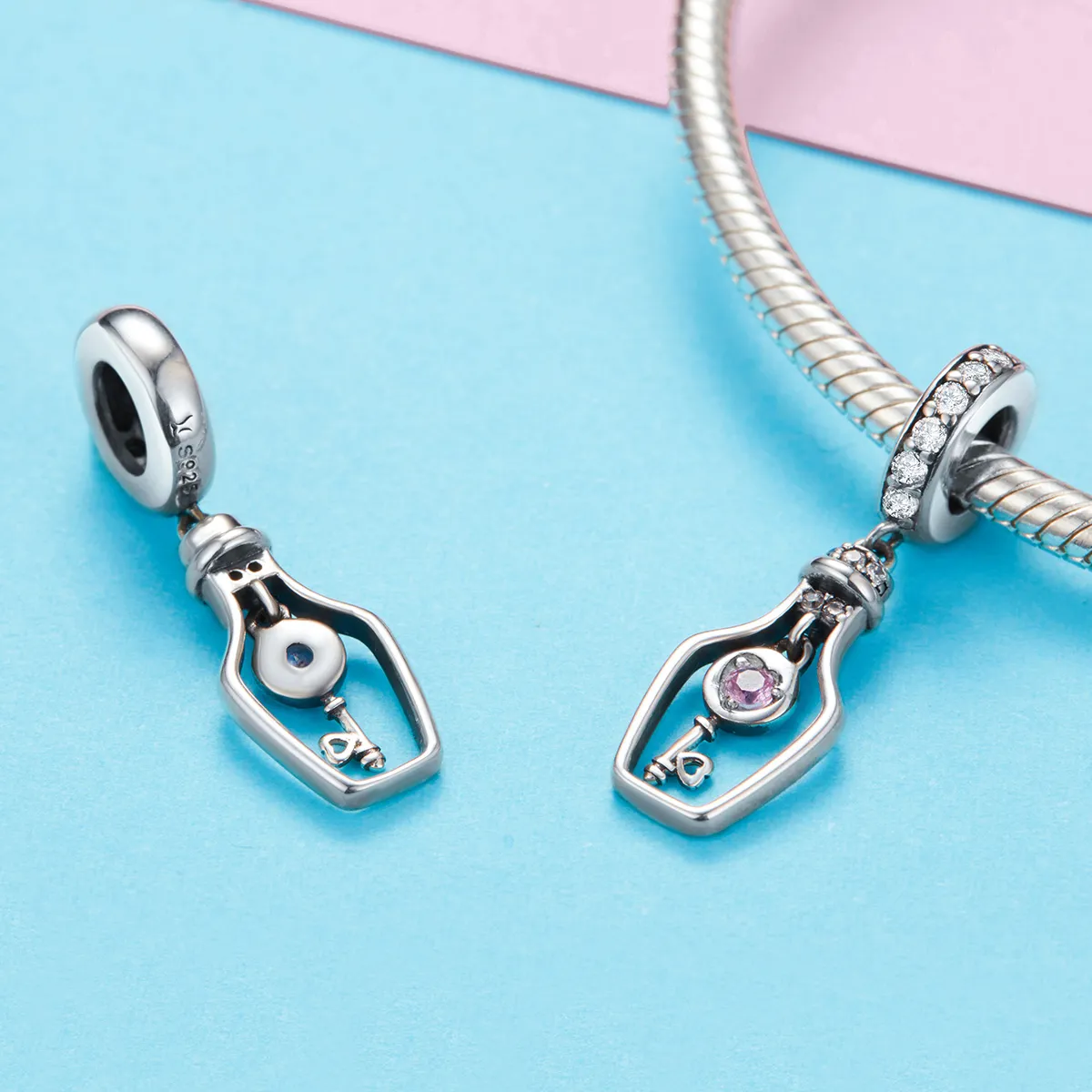 Pandora Style Silver Key Drift Bottle Dangle - SCC1071