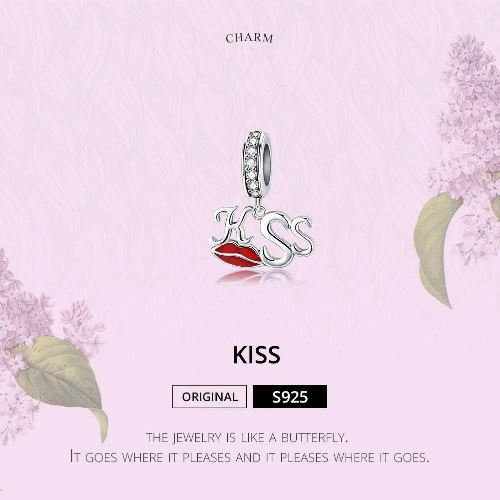 Pandora Style Silver Kiss & Lips Dangle - SCC1237