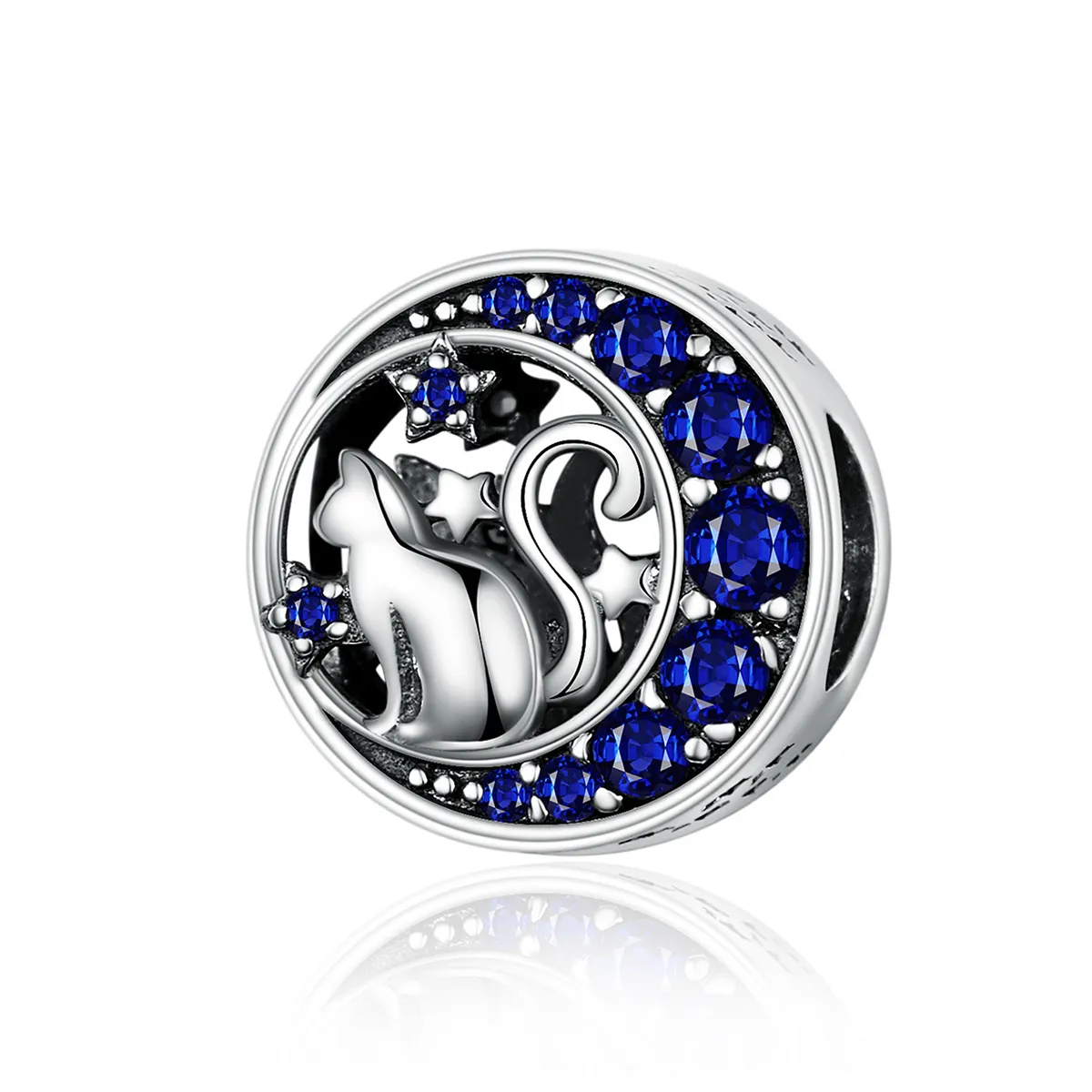 Pandora Style Silver Kitty In The Moon Charm - SCC1204