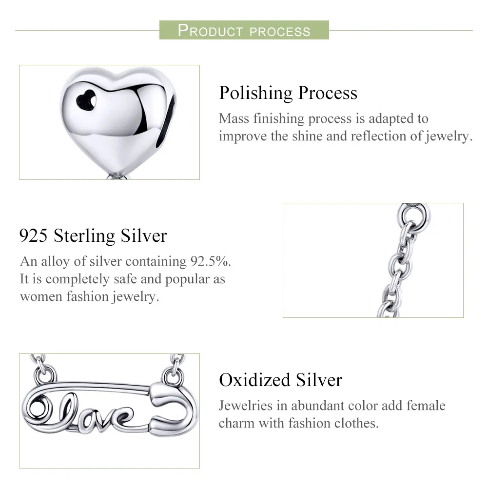 Pandora Style Silver Love Pin Safety Chain - SCC1143