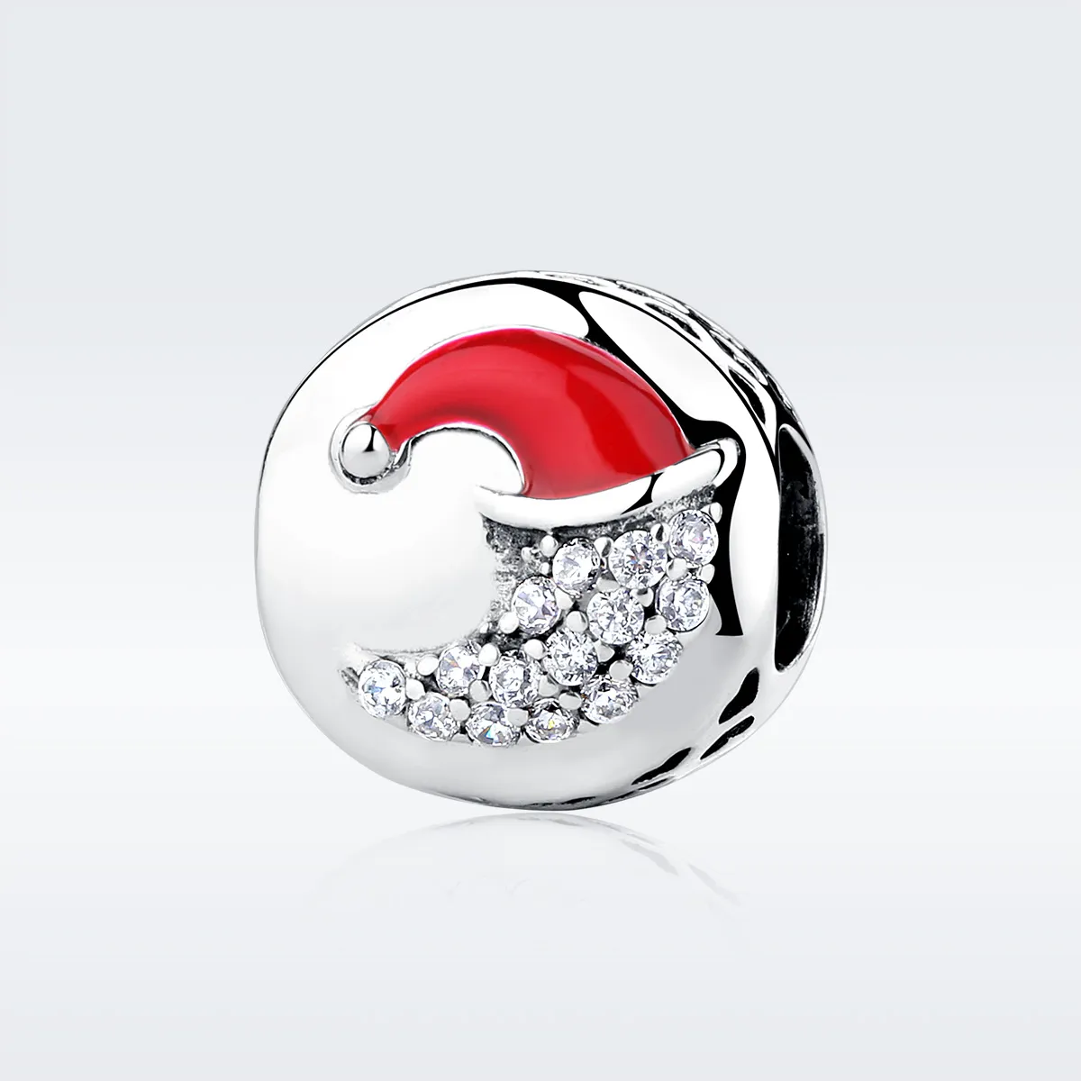 pandora style silver moon with christmas hat charm scc067