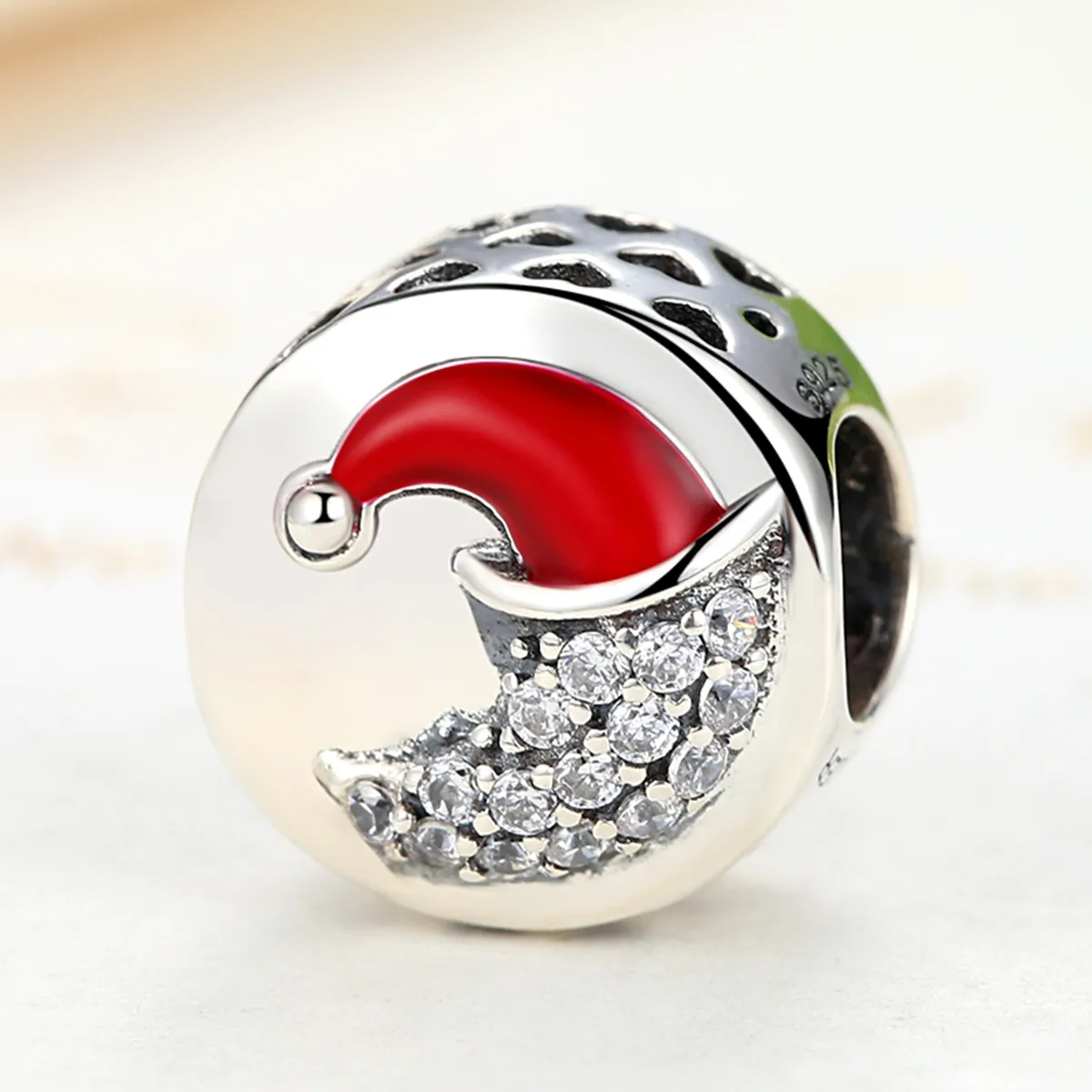 Pandora Style Silver Moon with Christmas Hat Charm - SCC067