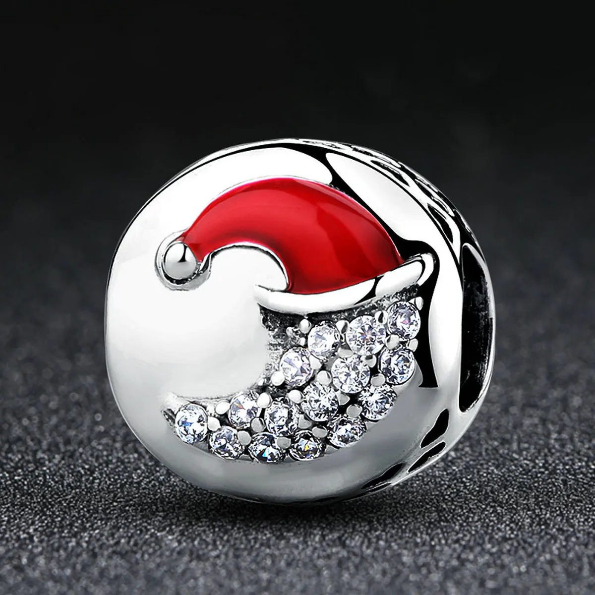 Pandora Style Silver Moon with Christmas Hat Charm - SCC067