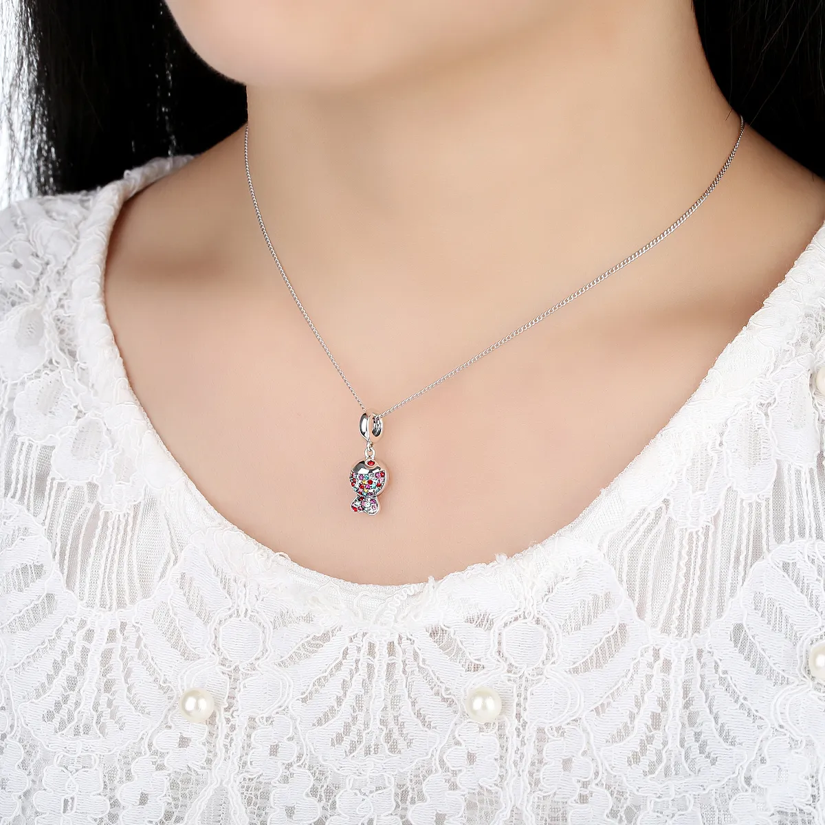 Pandora Style Silver Pavé Fish Dangle - SCC034