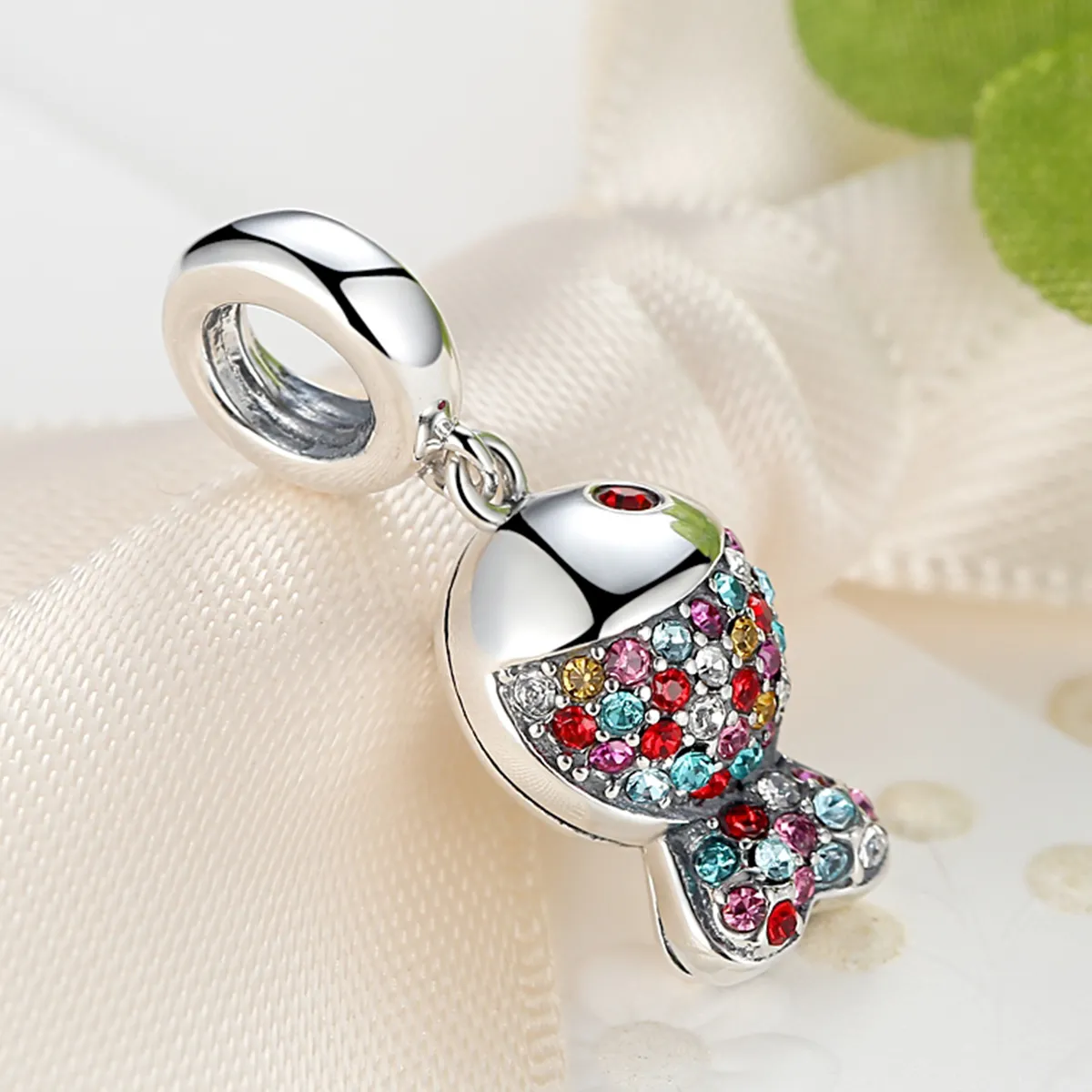 Pandora Style Silver Pavé Fish Dangle - SCC034