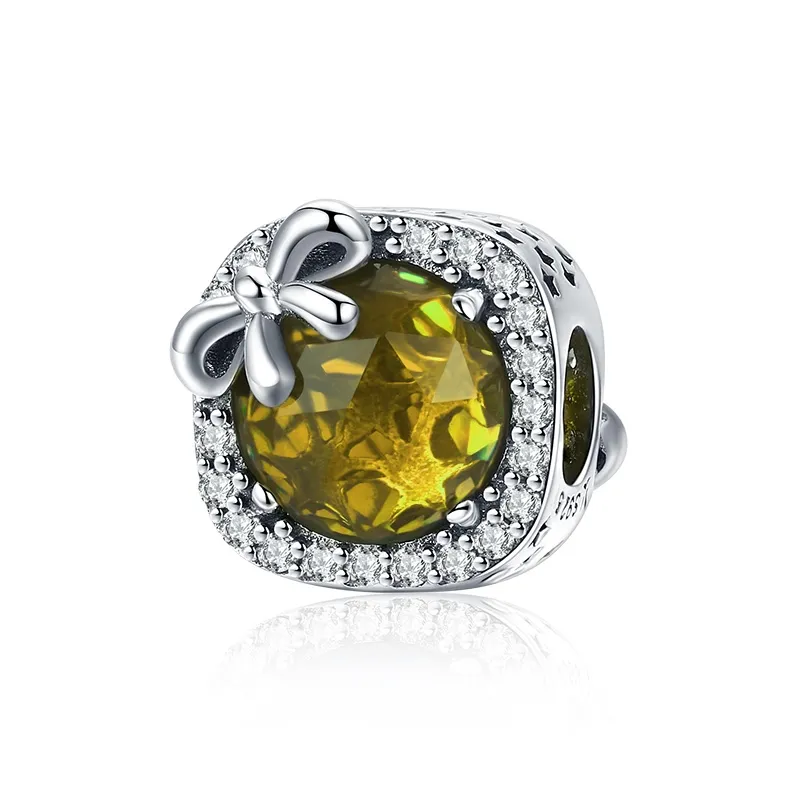 pandora style silver pavé yellow bow charm scc1058 ye