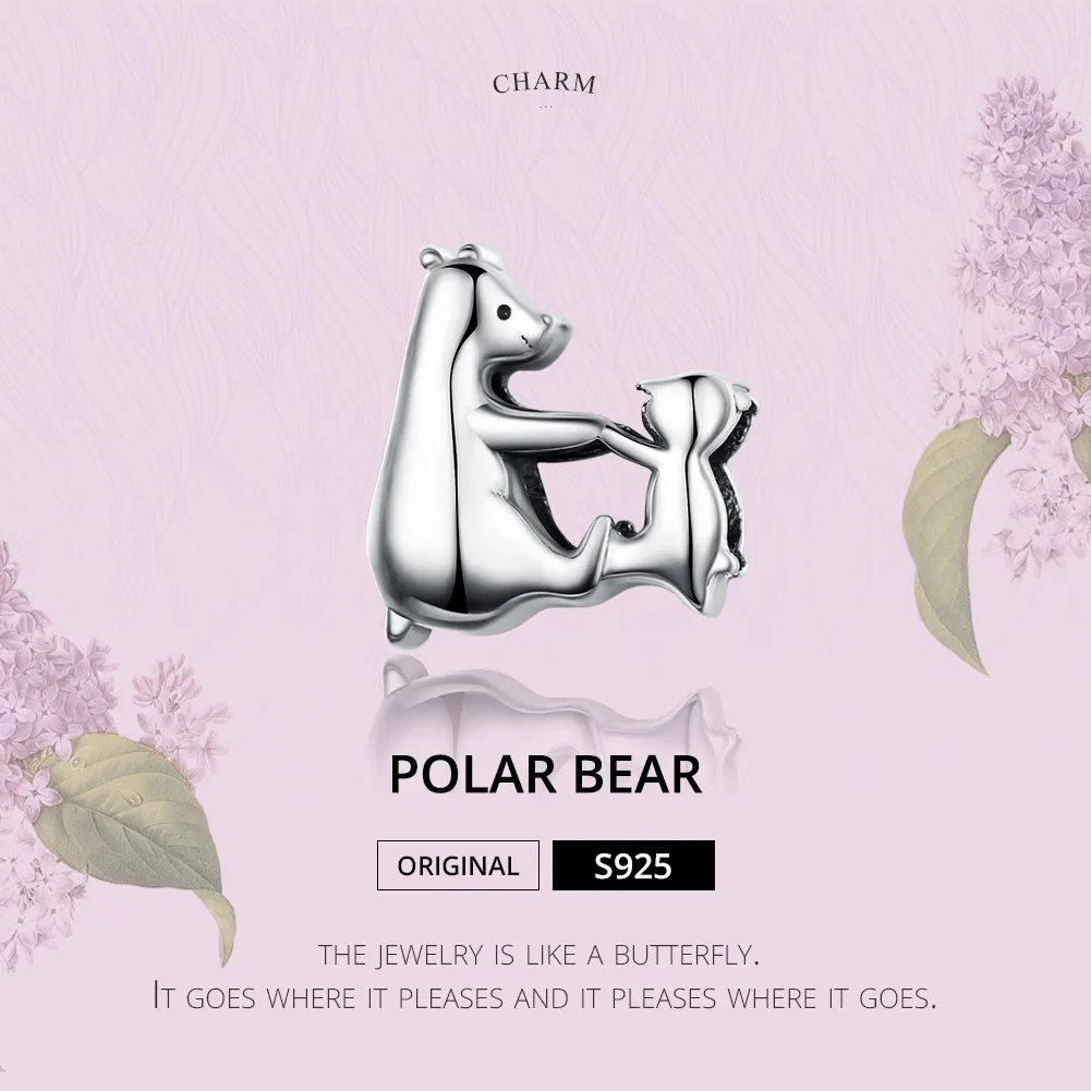 Pandora Style Silver Polar Bear Mother and Child Charm - SCC1207
