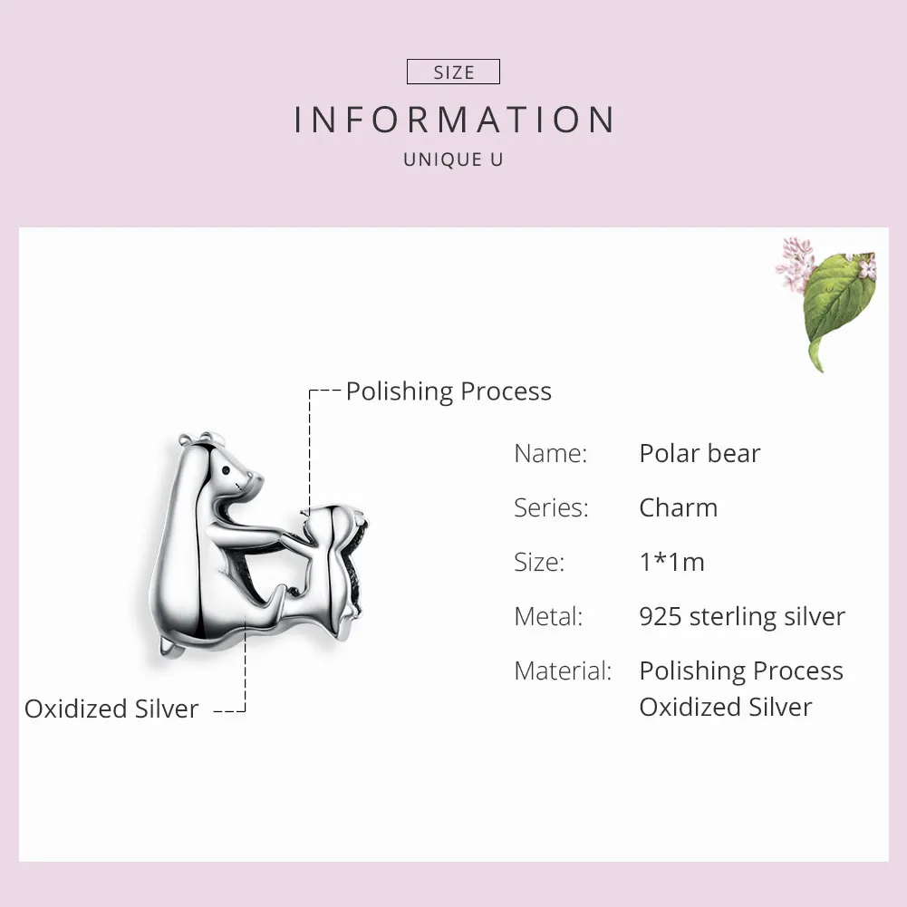 Pandora Style Silver Polar Bear Mother and Child Charm - SCC1207