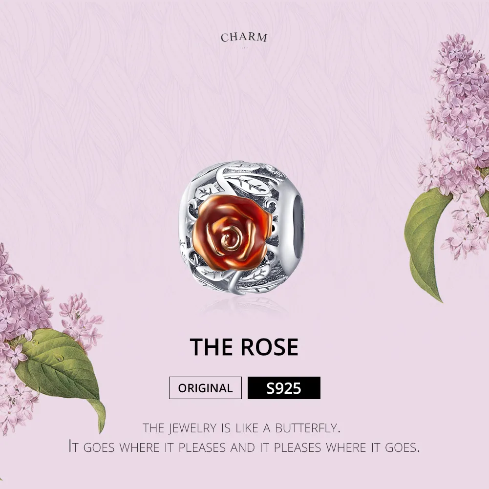 Pandora Style Silver Rose Flower Charm - SCC1221