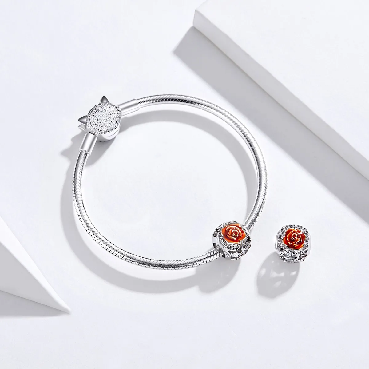Pandora Style Silver Rose Flower Charm - SCC1221