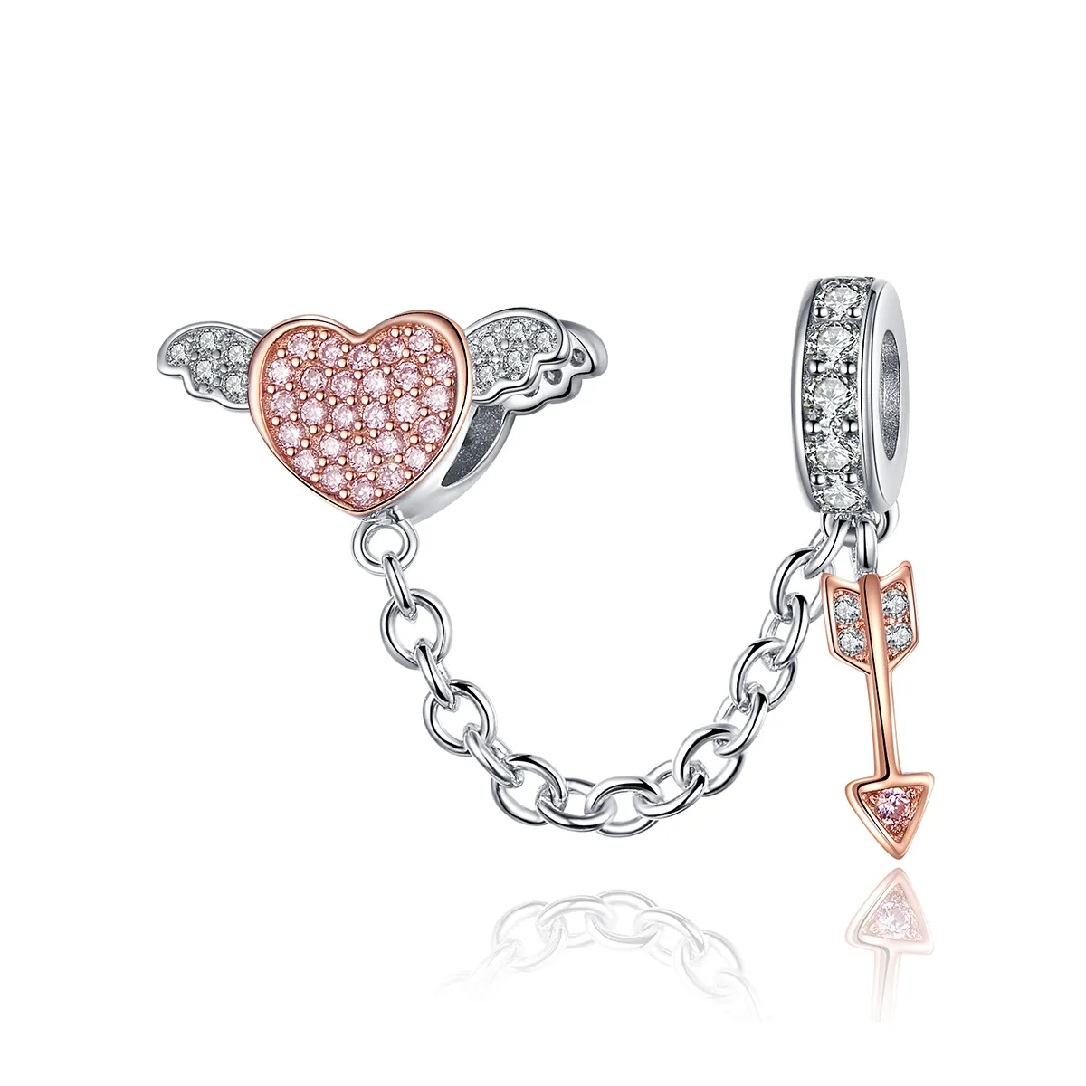 Pandora Style Silver & Rose Gold Arrow of Cupid Safety Chain - SCC1208