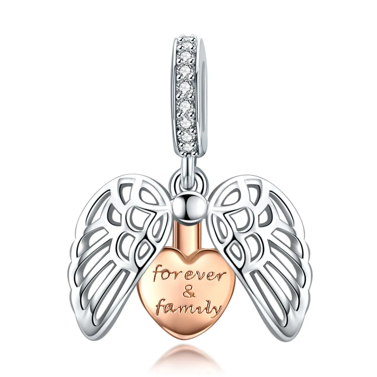 Pandora Style Silver & Rose Gold Forever & Family Dangle - SCC1299