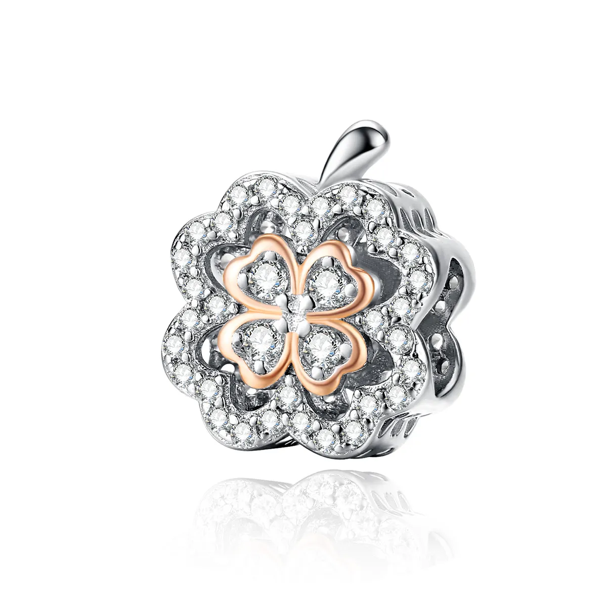 Pandora Style Silver & Rose Gold Four-Leaf Clover Charm - SCC1247