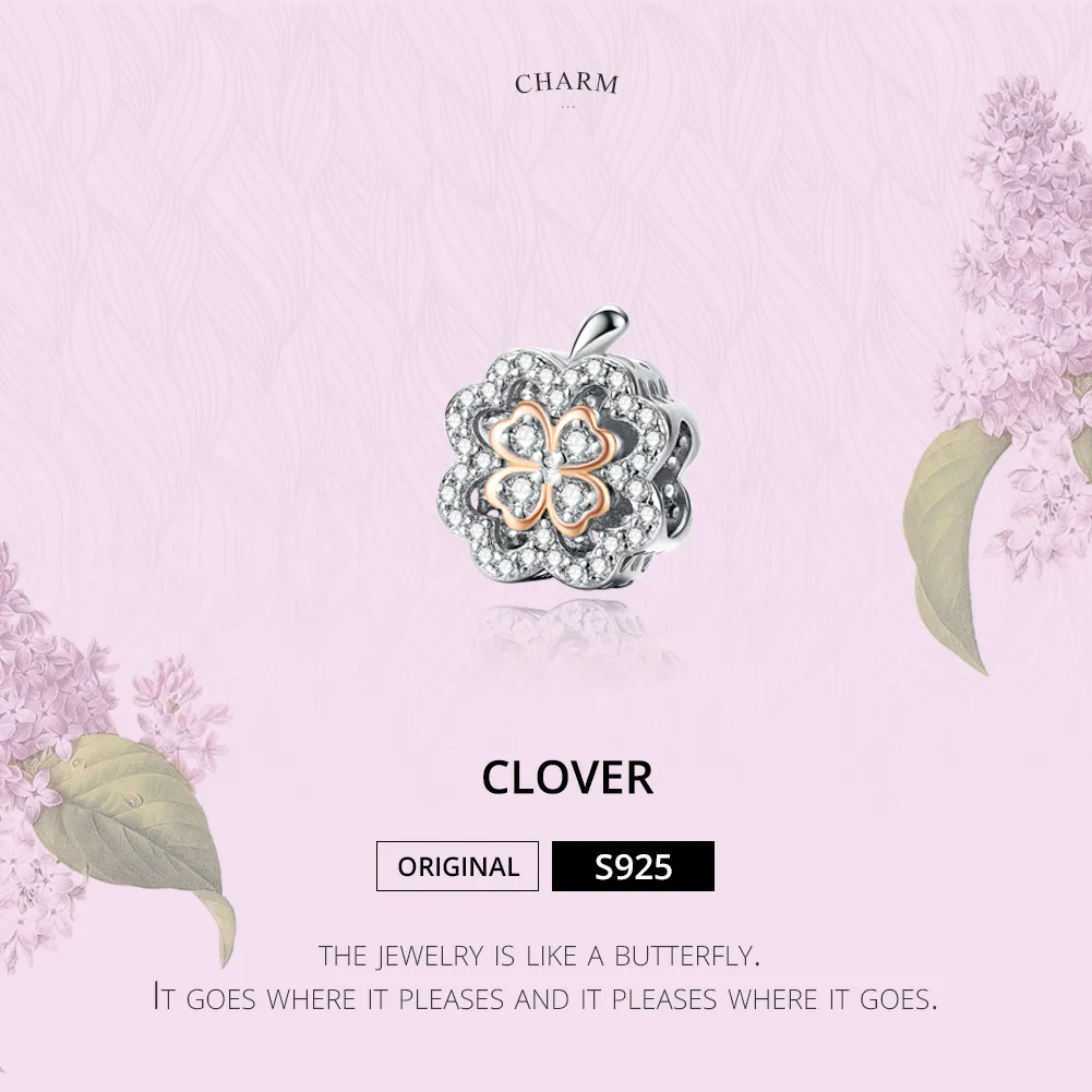 Pandora Style Silver & Rose Gold Four-Leaf Clover Charm - SCC1247