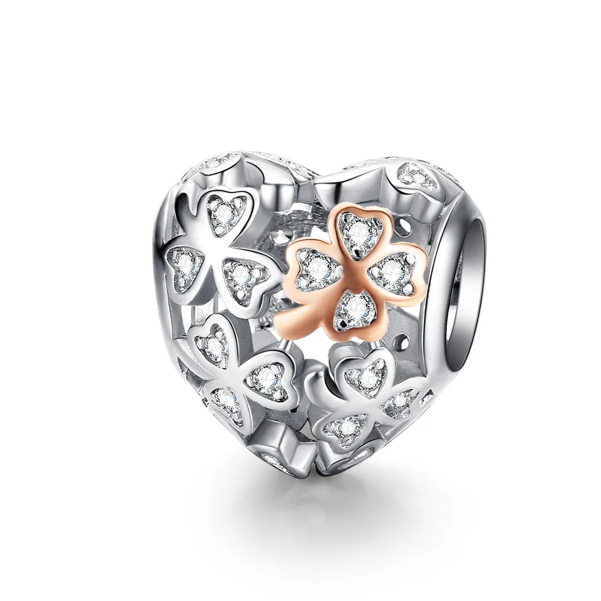 Pandora Style Silver & Rose Gold Four-Leaf Clover Charm - SCC1248