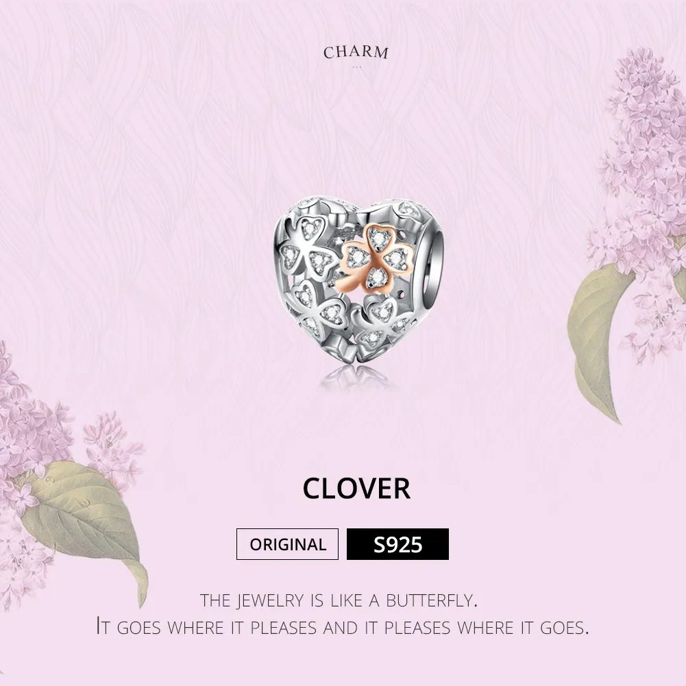 Pandora Style Silver & Rose Gold Four-Leaf Clover Charm - SCC1248