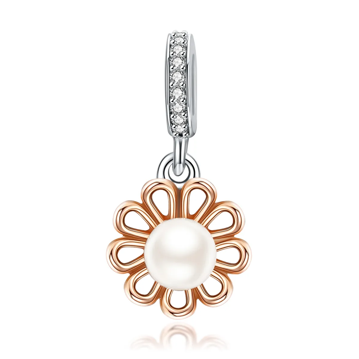 pandora style silver rose gold love flower dangle scc1268