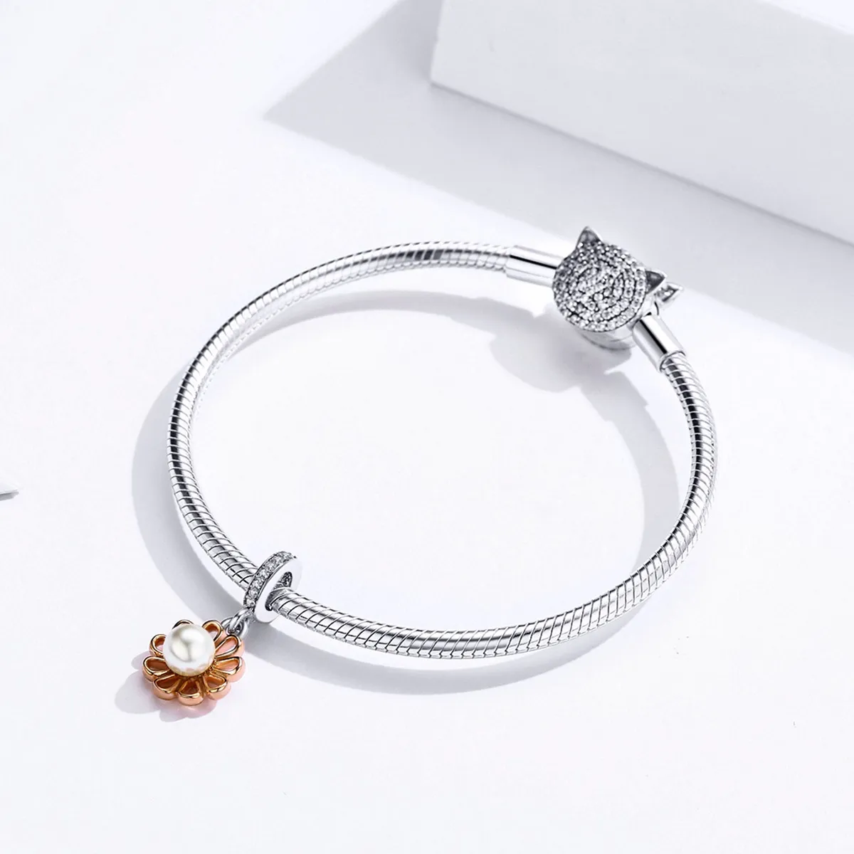 Pandora Style Silver & Rose Gold Love Flower Dangle - SCC1268