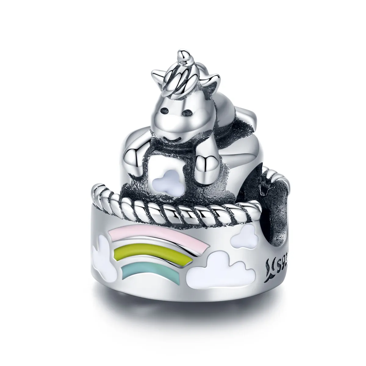 pandora style silver unicorn cake charm scc1311