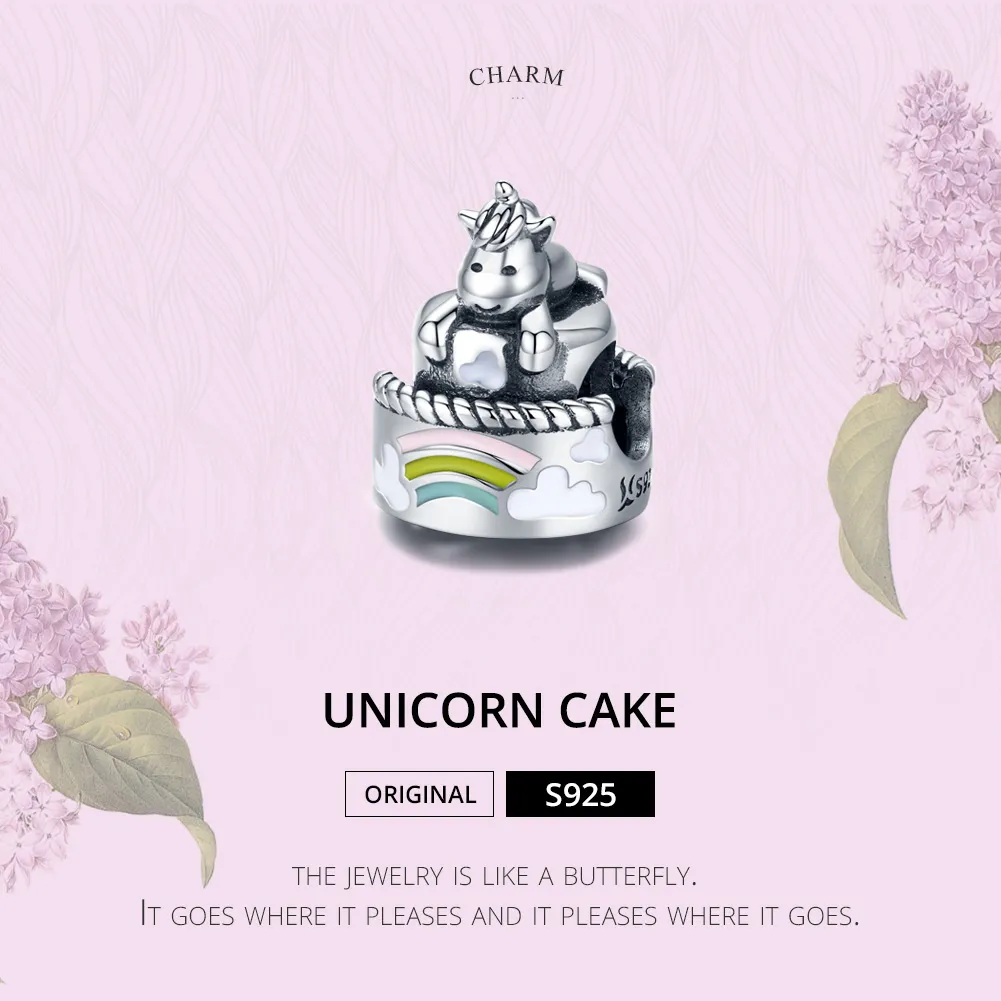 Pandora Style Silver Unicorn Cake Charm - SCC1311
