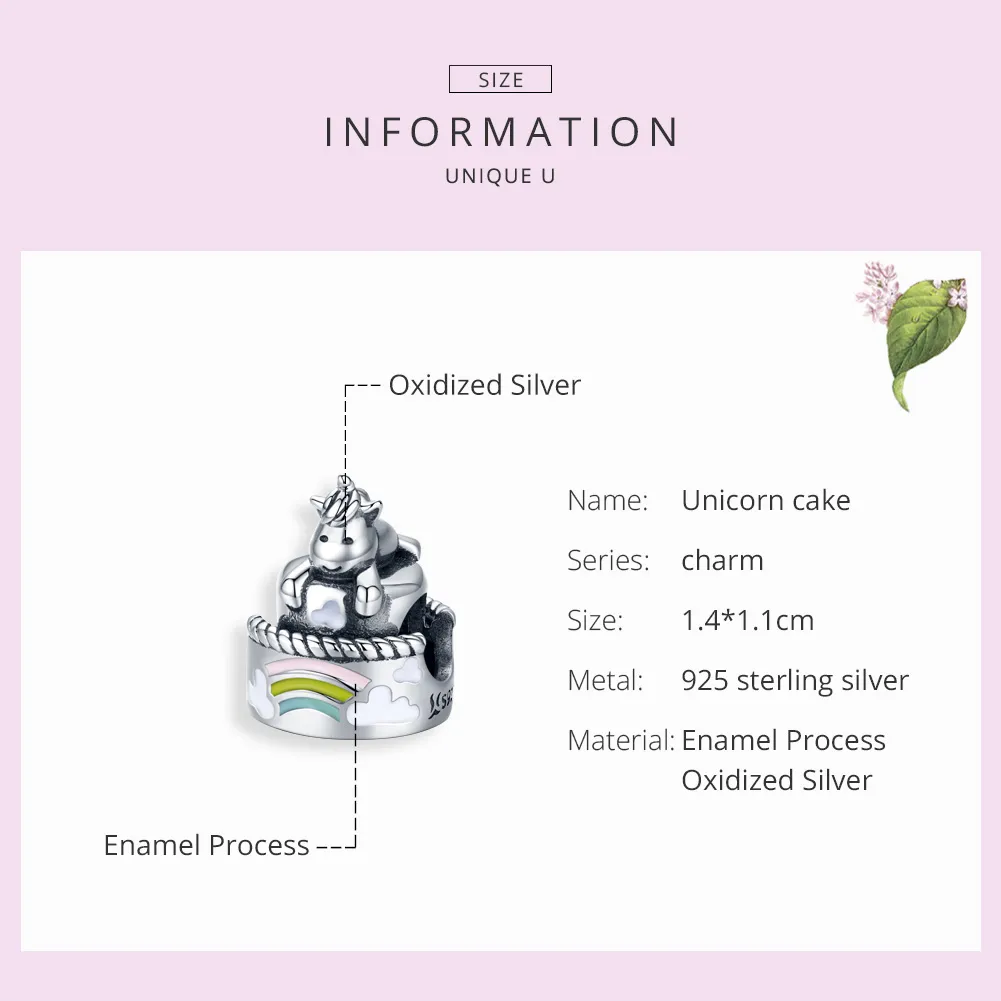 Pandora Style Silver Unicorn Cake Charm - SCC1311