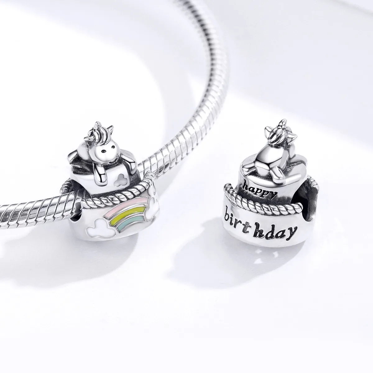 Pandora Style Silver Unicorn Cake Charm - SCC1311