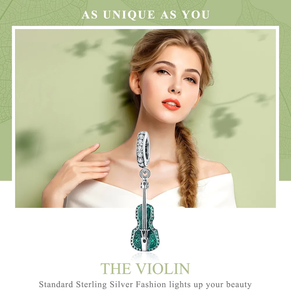 Pandora Style Silver Violin Dangle - SCC1097