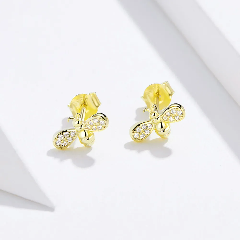 Pandora Style Gold-Plated Bee Stud Earrings - SCE669