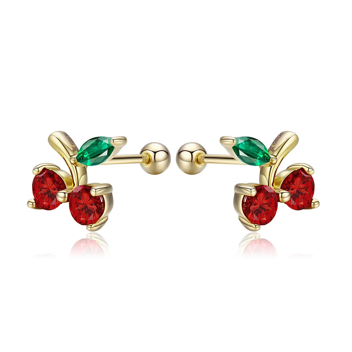 Pandora Style Gold-Plated Cherry Stud Earrings - SCE543