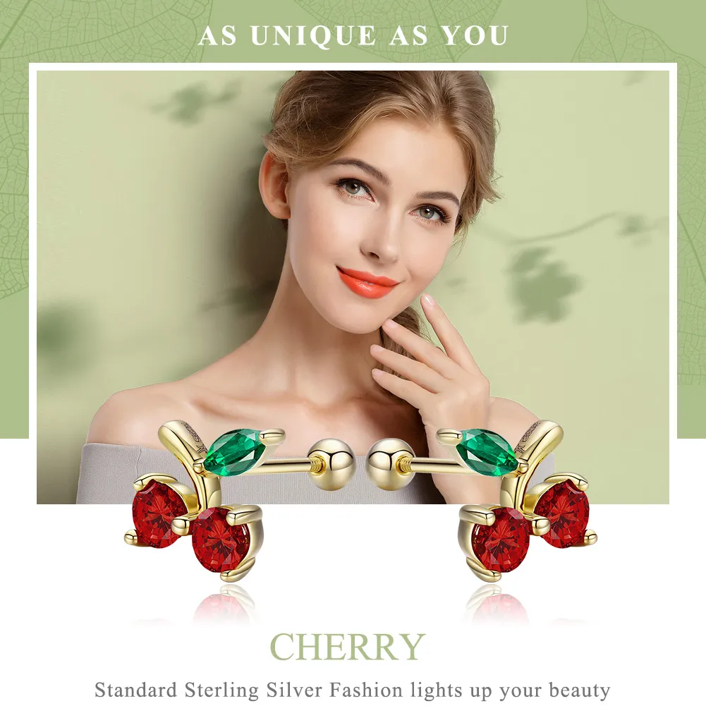 Pandora Style Gold-Plated Cherry Stud Earrings - SCE543