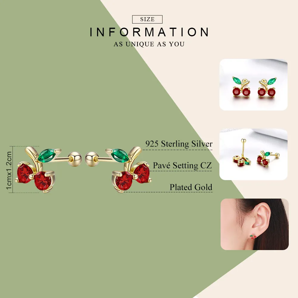 Pandora Style Gold-Plated Cherry Stud Earrings - SCE543