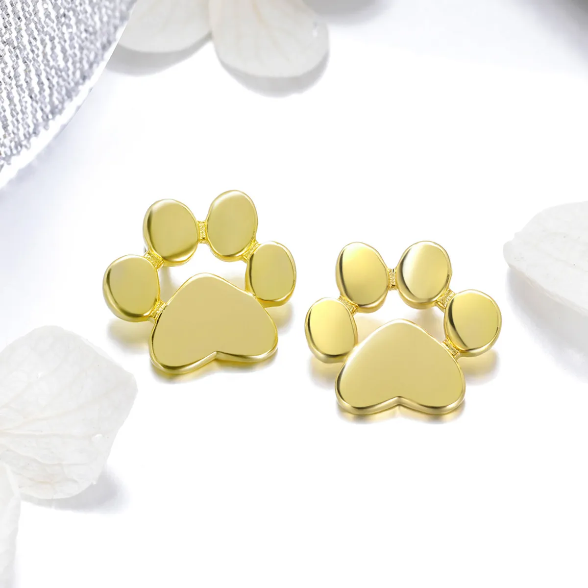 Pandora Style Gold-Plated Cute Paw Mark Stud Earrings - SCE407-4