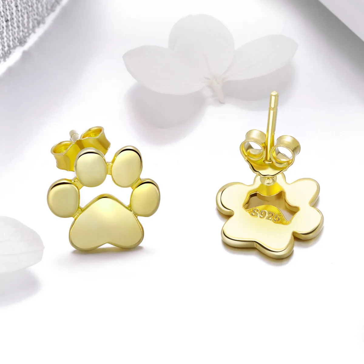 Pandora Style Gold-Plated Cute Paw Mark Stud Earrings - SCE407-4