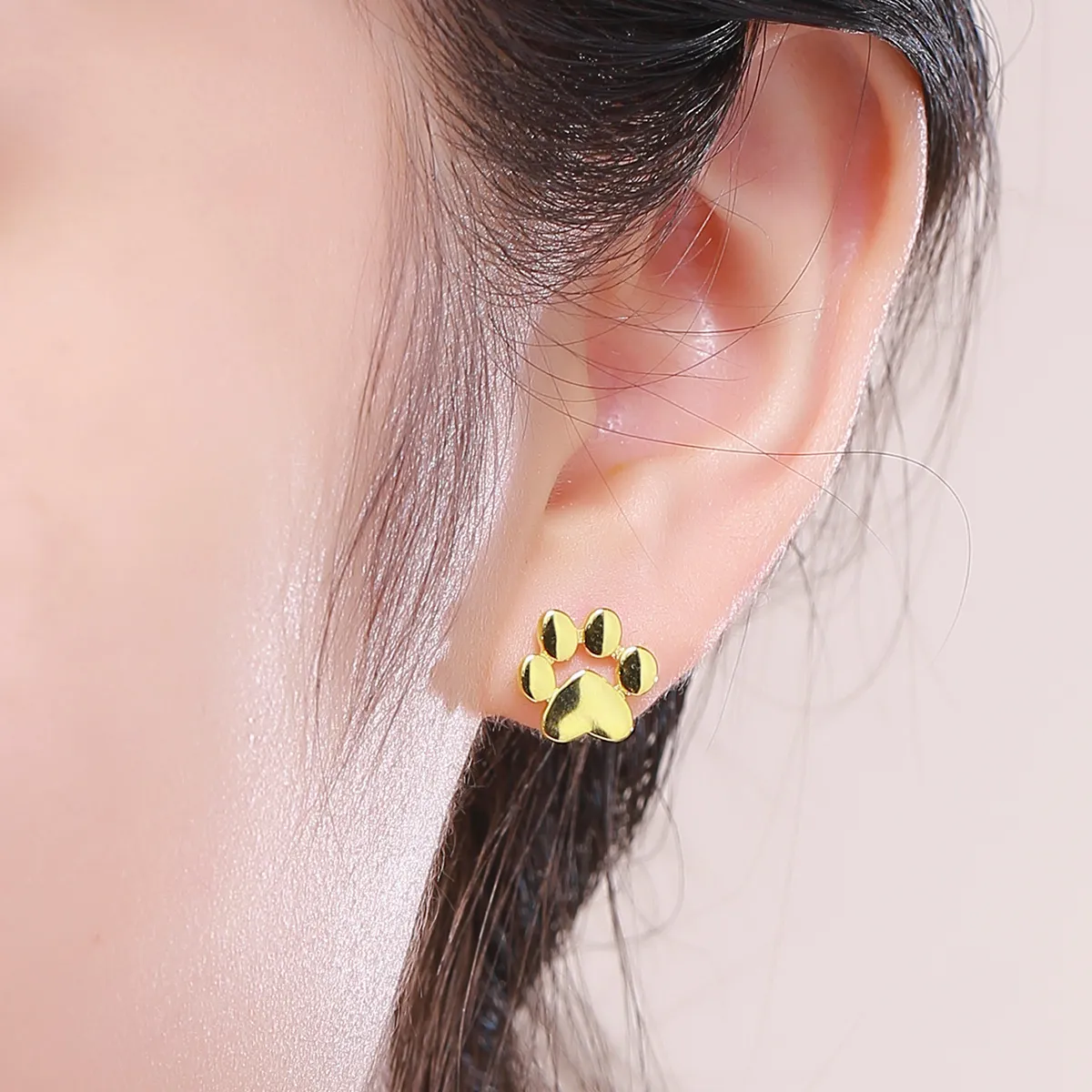 Pandora Style Gold-Plated Cute Paw Mark Stud Earrings - SCE407-4