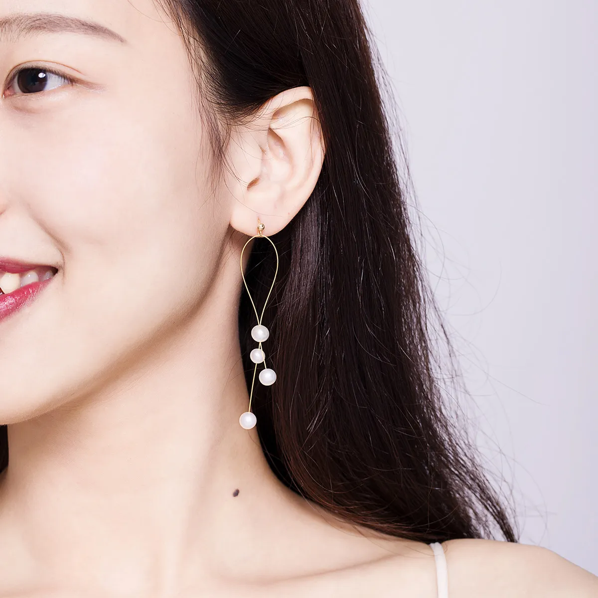 Pandora Style Gold-Plated Gentle Pearl Hanging Earrings - SCE615
