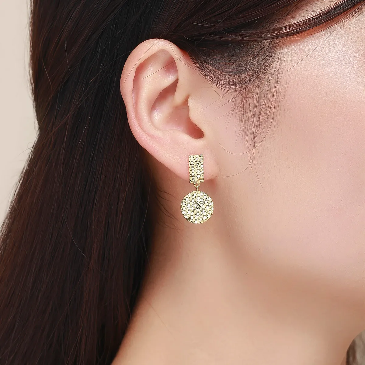 Pandora Style Gold-Plated Individual Geometry Hanging Earrings - SCE533