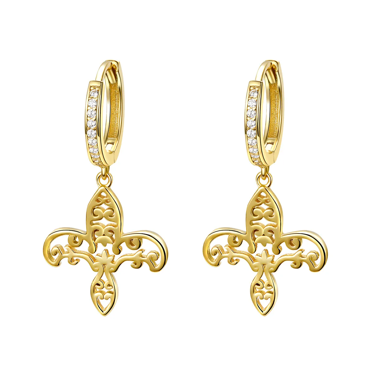 Pandora Style Gold-Plated Iris Hanging Earrings - SCE535