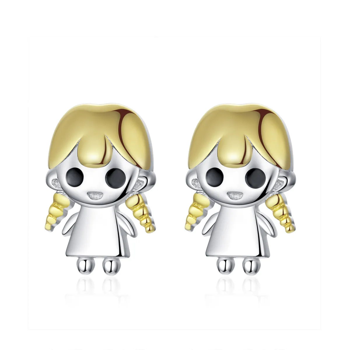 pandora style gold plated plait girl stud earrings sce675