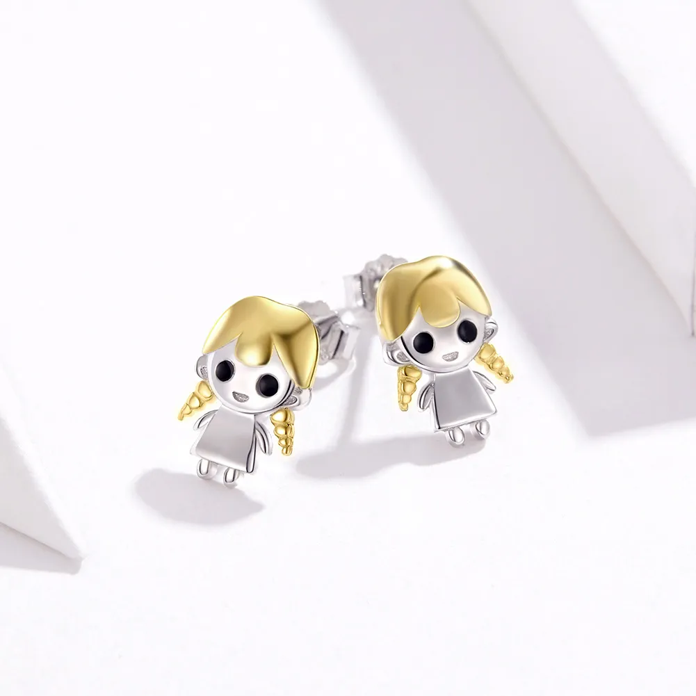 Pandora Style Gold-Plated Plait Girl Stud Earrings - SCE675