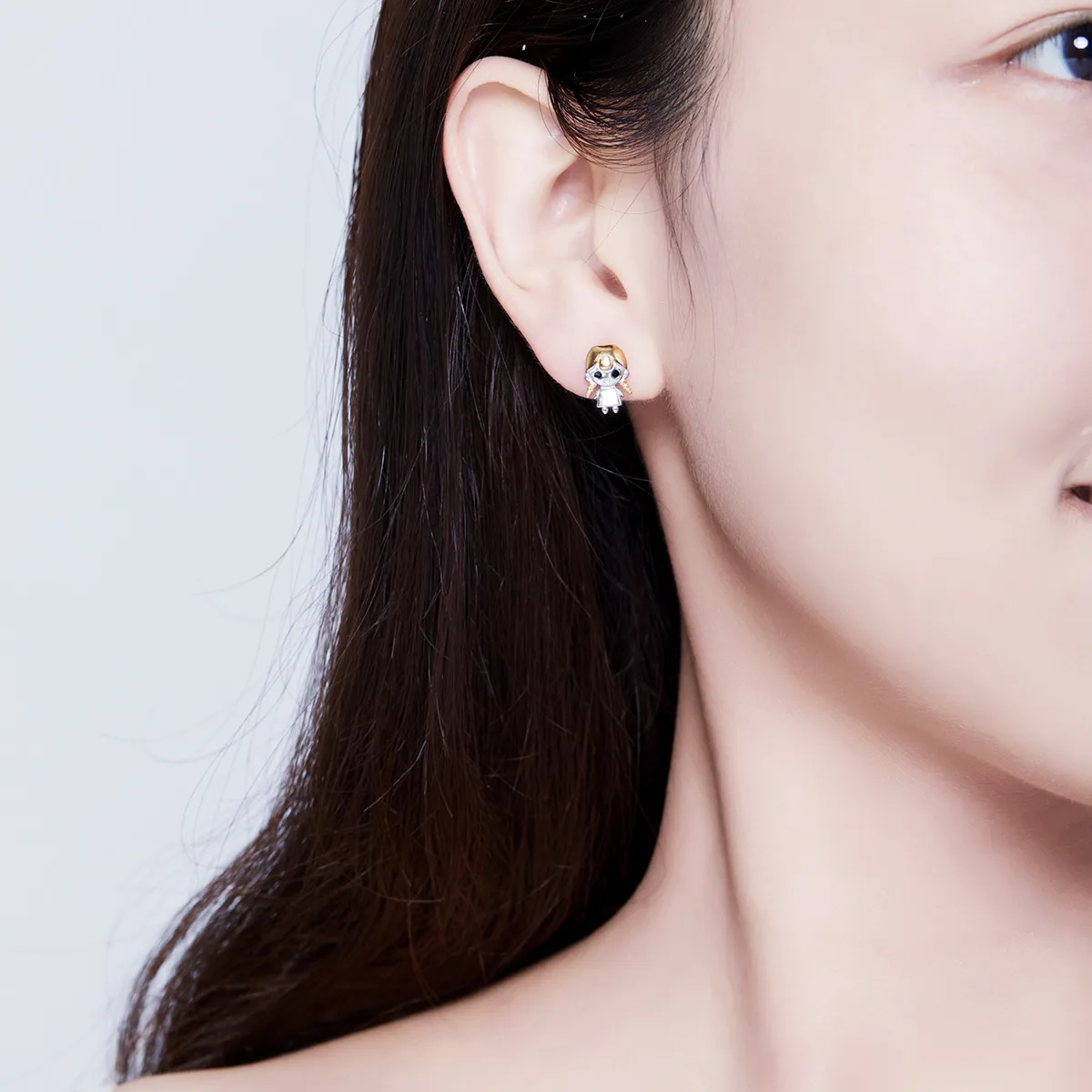 Pandora Style Gold-Plated Plait Girl Stud Earrings - SCE675