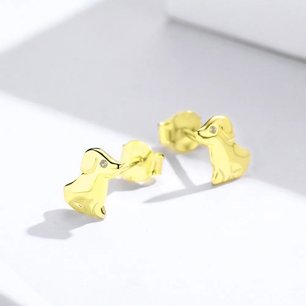 Pandora Style Gold-Plated Puppy Stud Earrings - SCE584-C