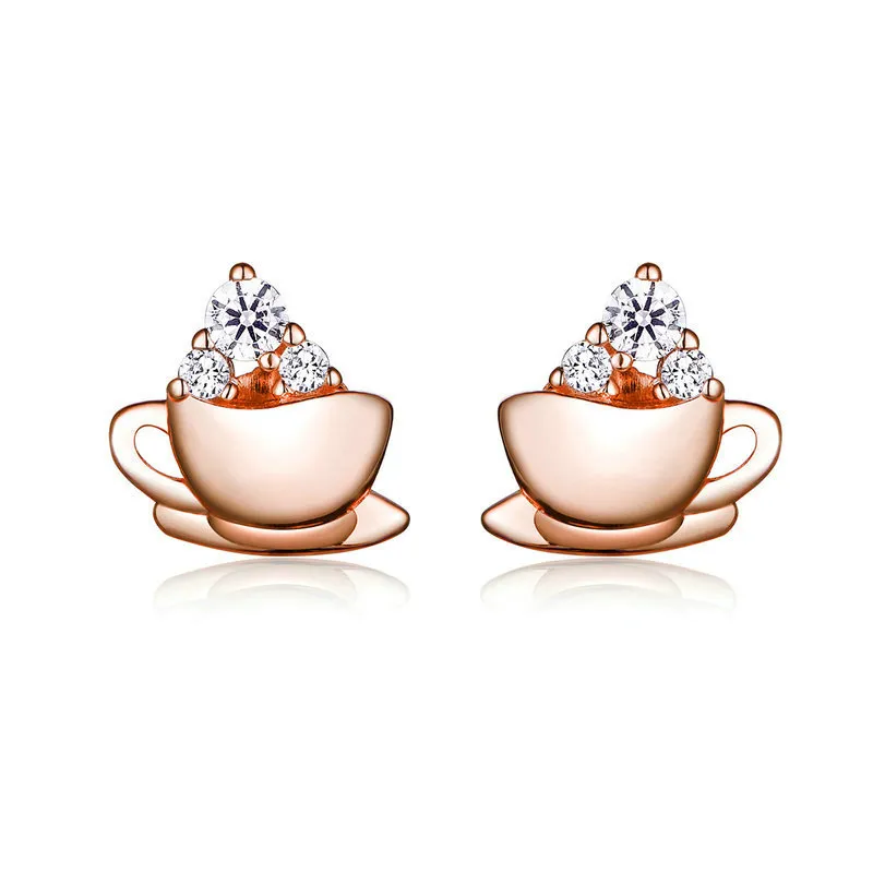 Pandora Style Rose Gold Afternoon Coffee Stud Earrings - SCE592