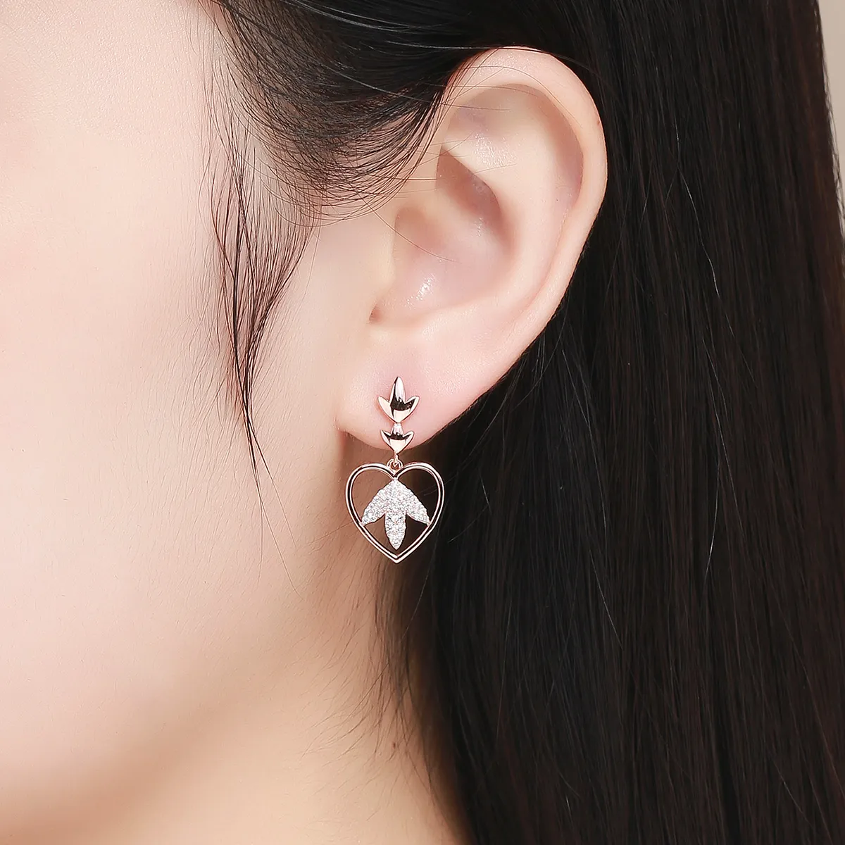 Pandora Style Rose Gold Autumn Love Hanging Earrings - SCE557