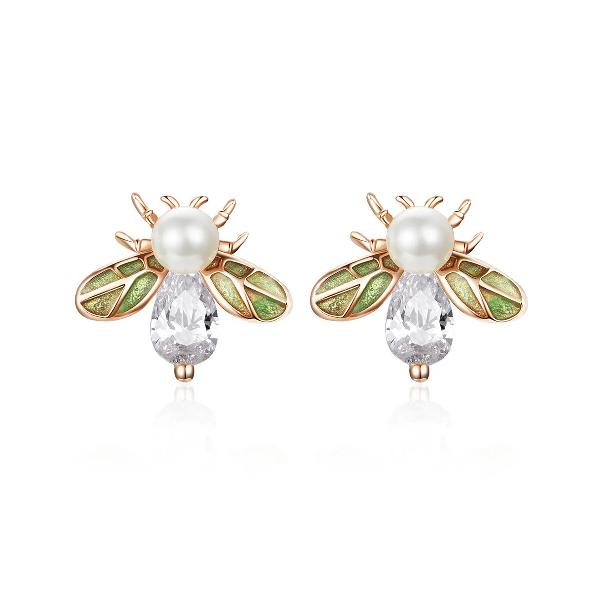 Pandora Style Rose Gold Bee Stud Earrings - SCE643